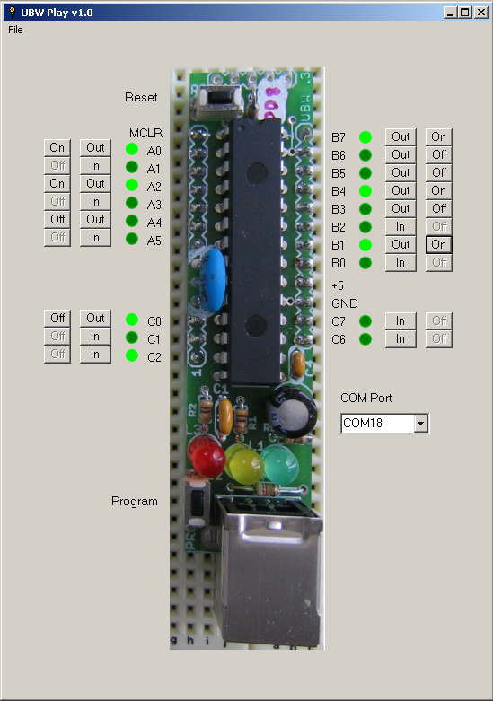 Screenshot of UBW Tester Basic Program