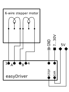 Six wire stepper to EasyDriver diagram